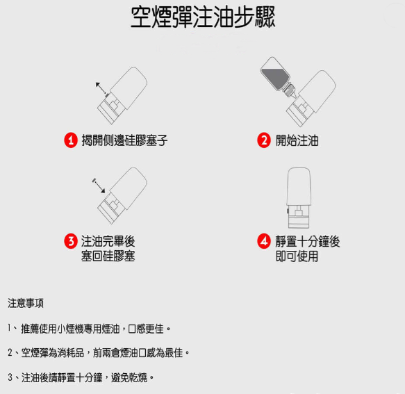 電子煙DIYA空煙彈 叮啞側注油空煙彈 10顆裝 通用一代主機通用 台灣電子煙批發